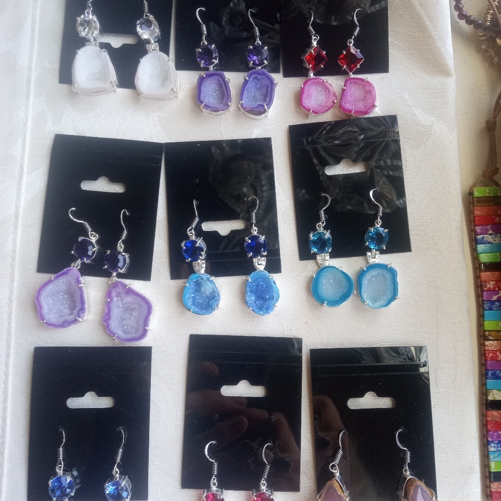 Geode earrings one of a kind gemstones